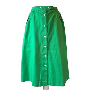 Koret Vintage Skirt Green White Button‎ Front A-Line 26" Waist Pockets 1960/70's